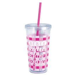 Copo com Canudo Drink 600ml - Rosa