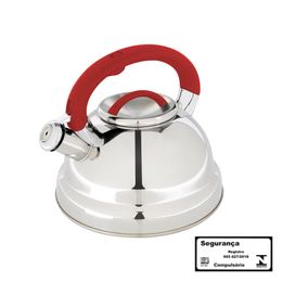 Chaleira Aço Inox 3 Litros Fundo Triplo Diletta Vermelha